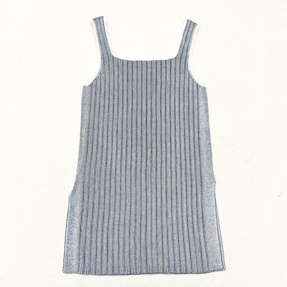 Club Monaco Blue White Heavy Knit Sleeveless Top Split Side Hems Size Small - Picture 1 of 6